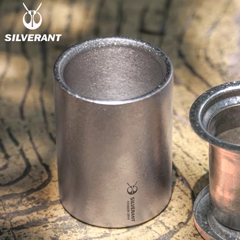 SILVERANT银蚁纯钛茶具个人专用泡茶杯户外钛茶具180ML茶水分离器 - 图0