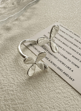 S925纯银韩版小众设计感小花纹理戒指韩式风简约指环