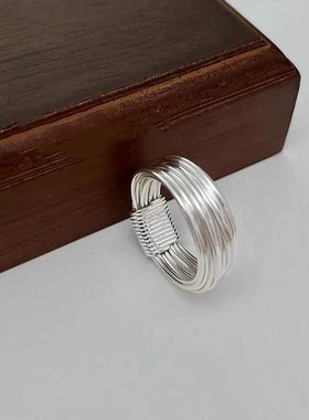 s925纯银新款缠绕细丝戒指简约精致小众设计高级感复古多层指环