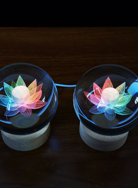 LED插电水晶球莲花灯供灯小夜灯