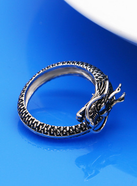 925纯银复古可开口龙形戒指指环