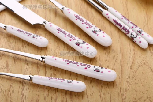 Hello kitty, керамическая мультяшная посуда из нержавеющей стали, ложка, палочки для еды, вилка, комплект