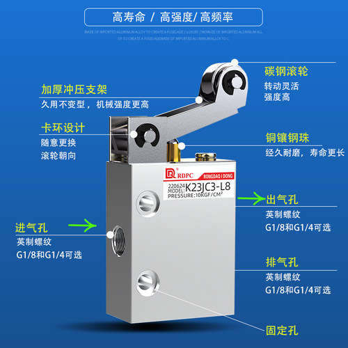 230412/K23JC3-L8/L6滚轮式机械阀JM-07行程气动开关ZBJ-01DF纸杯 - 图3