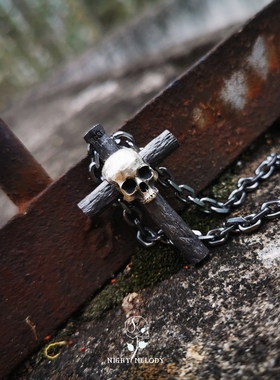 925银黑暗骷髅木桩项链项链吊坠