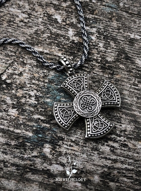 工作室925银原创圆形十字架吊坠