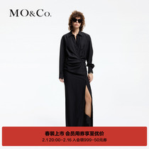MOCO2024 Spring new product Design Pinch Pleat Pleats Casted Waist Diagonal Cut Open Fork Shirt Long Skirt Dress MBD1DRS030