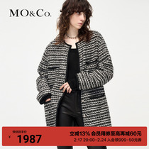 MOCO2023 winter new pint black and white coarse flowers easy round neckline coat method small balsamic wind MBC4OVCT11