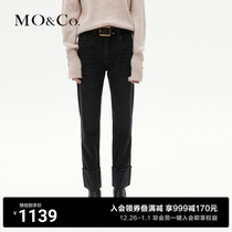 MOCO2023 winter new pint Heavy wash water black high waist turnover 90% Turkish cotton jeans MBC4JEN031