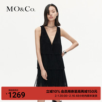 MOCO2023 Winter New Pint Deep V Collar Strap Dew Back Triple Flow Soda Rock Black Dress MBC4DRS020