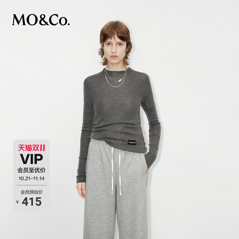 MOCO针织衫绵羊毛山羊绒无缝一体修身圆领打底衫基础款摩安珂