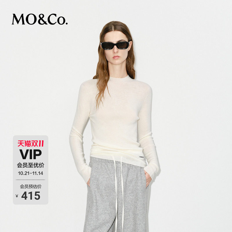MOCO针织衫绵羊毛山羊绒无缝一体修身圆领打底衫基础款摩安珂