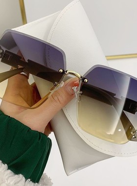 新款女潮爱玛大框h太阳镜感显瘦无框切边墨镜时尚小网红街拍眼镜