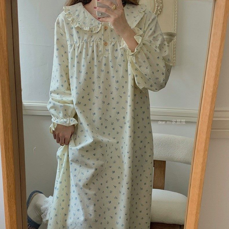 奶蓝小碎花睡衣女春秋款纯棉绒布家居服冬季纯欲风磨毛法兰绒睡裙,淘宝优惠券,粉丝福利购,淘宝优惠卷