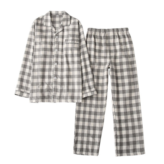 ຝ້າຍບໍລິສຸດແປງ plaid ຄູ່ຜົວເມຍເຄື່ອງນຸ່ງເຮືອນແບບຍີ່ປຸ່ນ