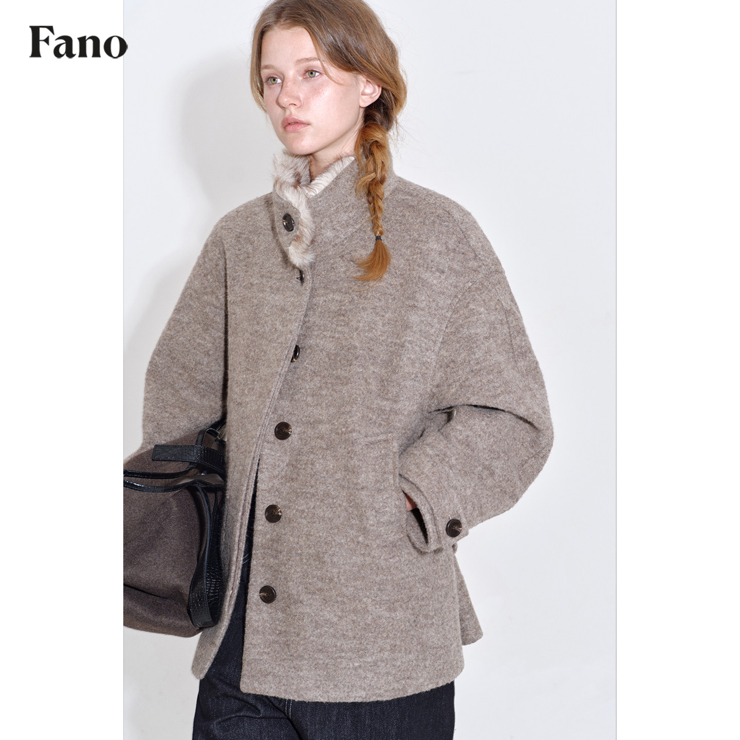 范洛Fano 松弛质感70绵羊毛蓬松杂驼拼毛领单面呢外套女大衣冬季,淘宝优惠券,粉丝福利购,淘宝优惠卷