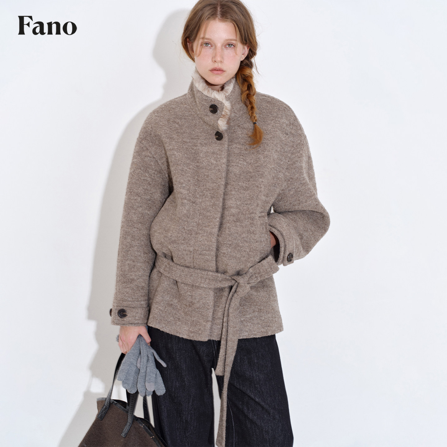 范洛Fano 松弛质感70绵羊毛蓬松杂驼拼毛领单面呢外套女大衣冬季,淘宝优惠券,粉丝福利购,淘宝优惠卷