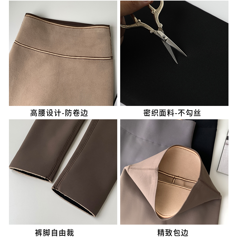 小个子鲨鱼裤女外穿冬季加绒黑色裤子弹力紧身加厚保暖打底瑜伽裤 - 图2