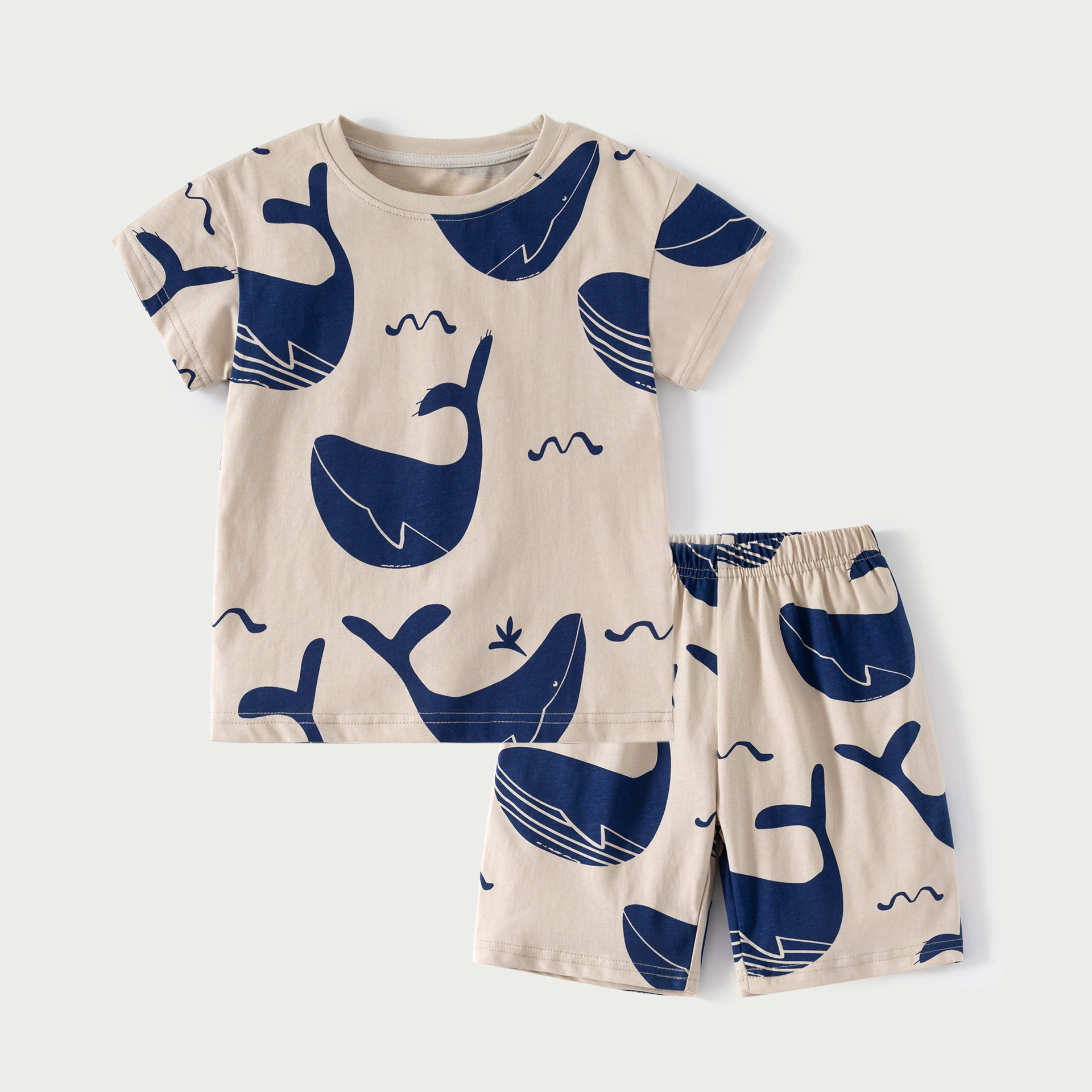 25年夏季新款男童短袖套装欧美风儿童纯棉卡通鲸鱼印花半袖T恤,淘宝优惠券,粉丝福利购,淘宝优惠卷