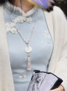 吉祥如意天然蝶贝水晶流苏项链