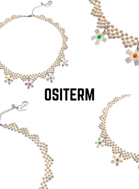 OSITERM新品编织珍珠贝壳花朵项链 手工串珠天然珍珠饰品男女颈链