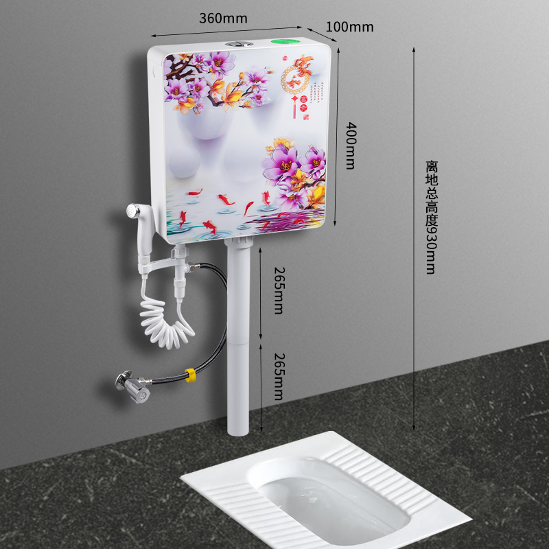 家用厕所卫生间马桶冲水箱套装大冲力蹲坑蹲便器挂墙节能加厚水箱-图2