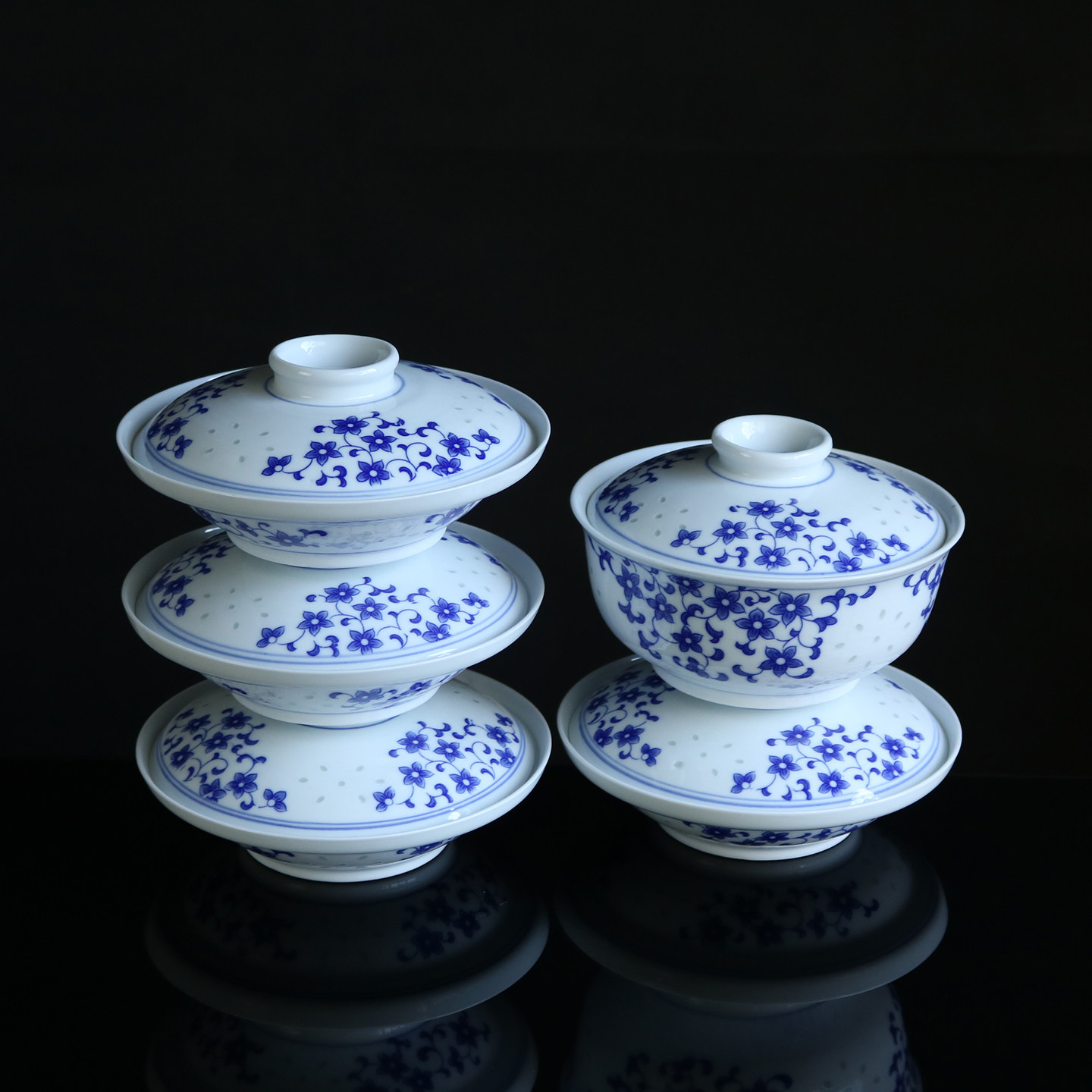 景德镇陶瓷带盖合器盘子菜盘家用青花玲珑盖碗套装微波炉中式汤盘,淘宝优惠券,粉丝福利购,淘宝优惠卷