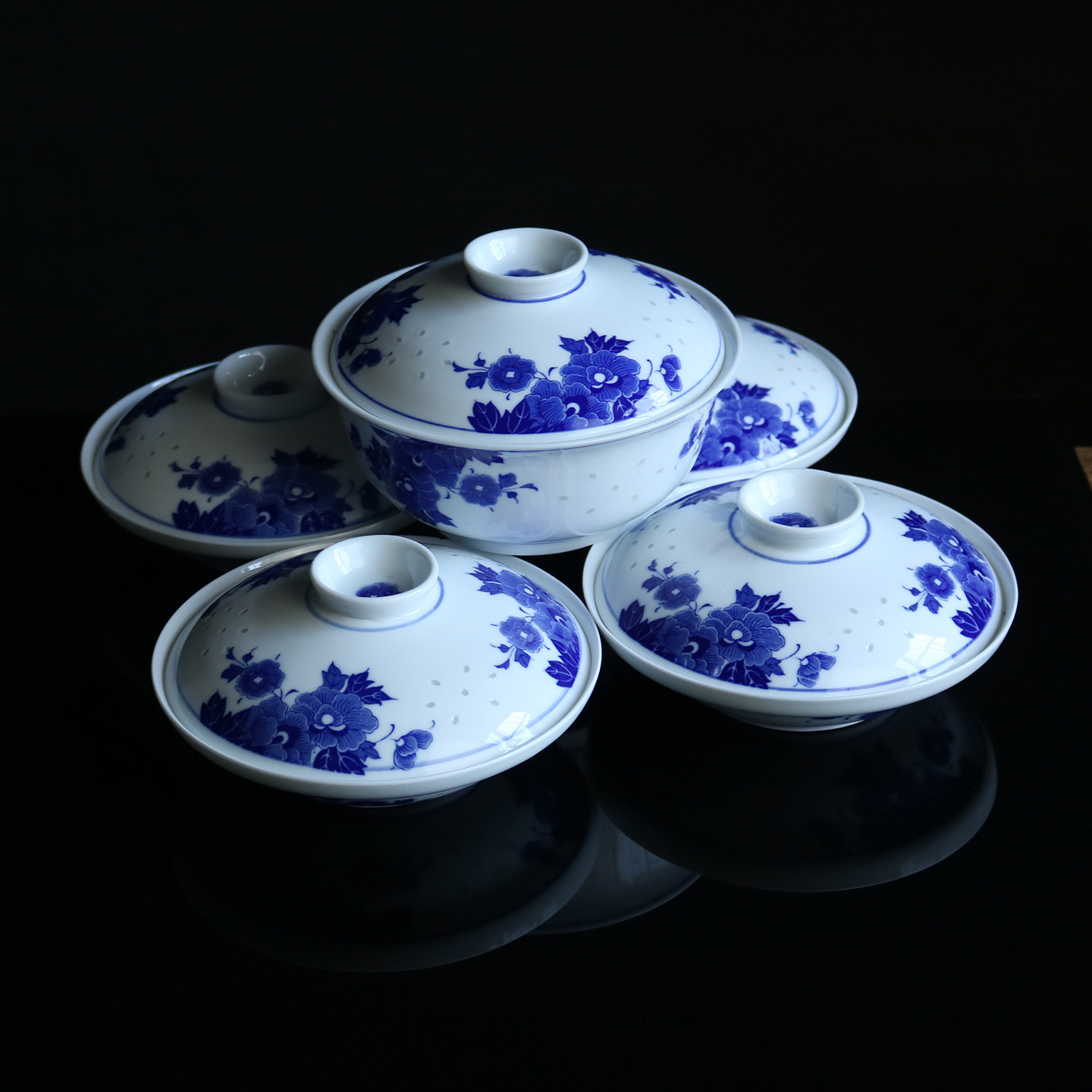 景德镇陶瓷带盖合器盘子菜盘家用青花玲珑盖碗套装微波炉中式汤盘,淘宝优惠券,粉丝福利购,淘宝优惠卷