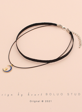 菠萝制 月亮猫咪choker甜美少女心叠戴颈带双层项链锁骨链颈链女