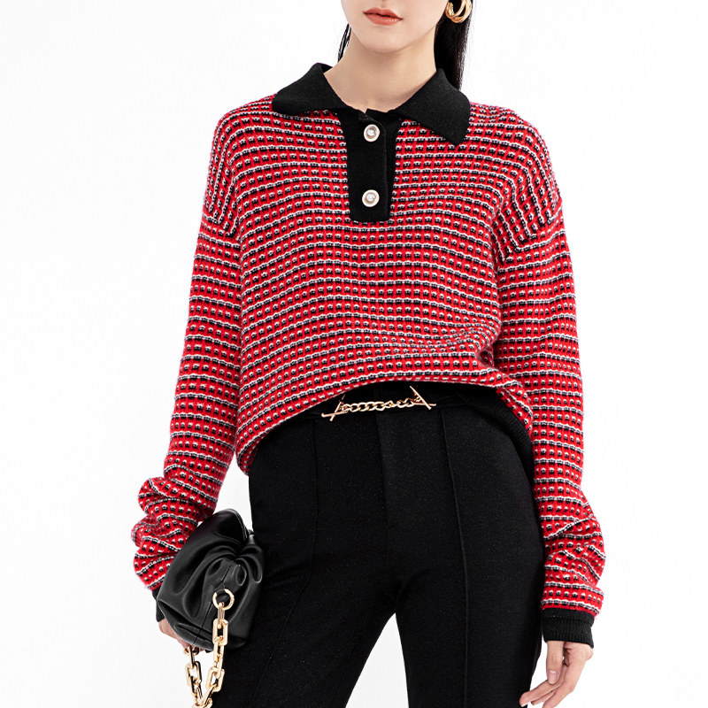 慧兰小香风polo领羊毛衫新款针织衫 慧兰毛针织衫