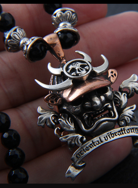 武士头盔吊坠 个性设计项链毛衣链 正品925银饰 时尚潮牌原创设计