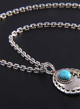 纯银项链坠泰国复古镶嵌绿松石