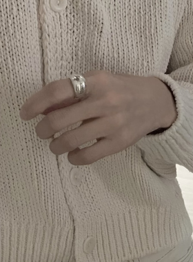 银色光面戒指女纯银亮银色椭圆重工开口指环面包戒指