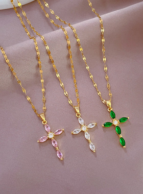 十字架项链女网红百搭锁骨链钛钢