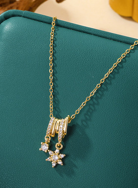 跨境新款星星雪花冰晶锆石钛钢项链女时尚轻奢气质锁骨链饰品批发
