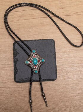1pcs复古bolo tie领绳西部牛仔风老鹰天然松石波洛皮绳项链