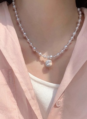 曼塔玫瑰方糖施家珍珠项链轻奢小众高级感颈链毛衣链气质锁骨链女