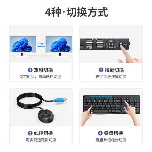 迈拓维矩 自动KVM切换器4进1出VGA切屏器 多电脑usb键鼠屏幕共享器送kvm线 MT-471UK-L - 图2