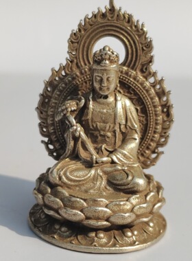包邮尼泊尔白铜大势至菩萨佛像摆件白铜佛像带背光家用佛堂供奉