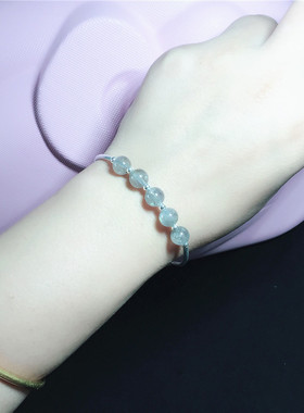 时尚精致灰蓝月光石银925银手镯