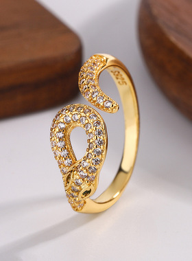 02709欧美跨境亚马逊原创缠绕小蛇满钻戒指时尚百搭蛇形开口指环