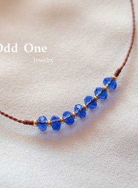 Odd One 手工编织蓝色系水晶串珠简约细手绳手链