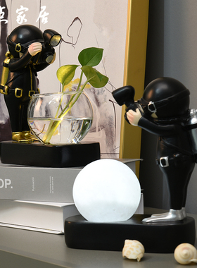 潜水员带灯绿萝玻璃透明桌面装饰