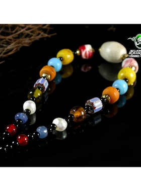 实物拍照mz3144 不还价保真包老清代白色雪巴琉璃多宝珠项链