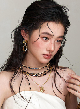 水舞D1182 康康老师同款秋季美拉德新娘项链豹纹项圈耳环套装配饰