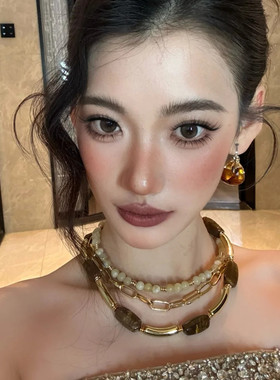 水舞D1210 小众美拉德系新娘项链多层串珠高级感颈链锁骨链配饰