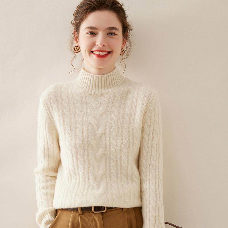 重磅三股加厚软糯感山羊绒衫女半高领扭花针织毛衣宽松羊绒打底衫,淘宝优惠券,粉丝福利购,淘宝优惠卷