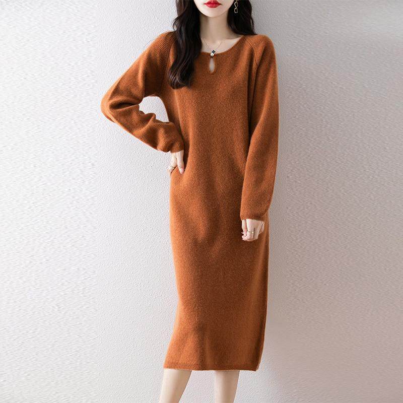100%羊毛衫连衣裙女圆领中长款加厚针织毛衣过膝长裙宽松打底裙子,淘宝优惠券,粉丝福利购,淘宝优惠卷