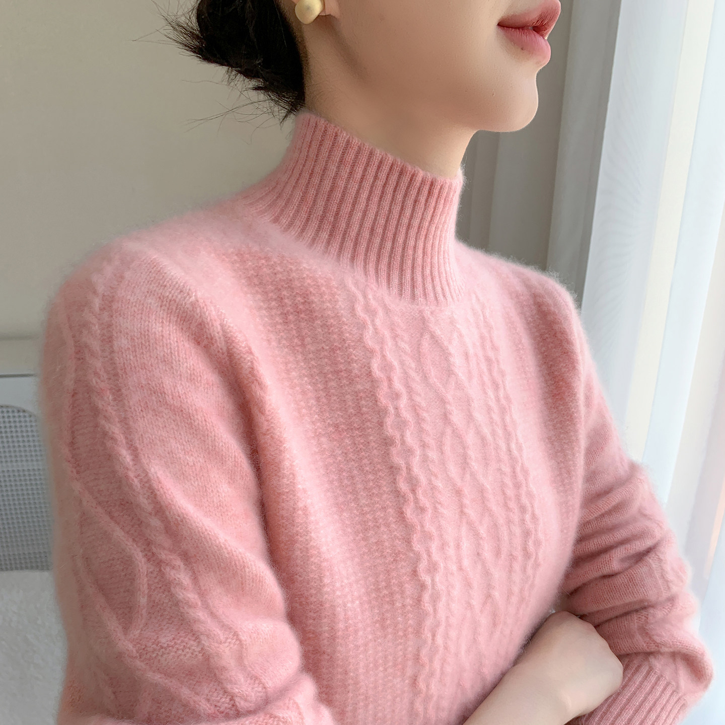 2025新款高端山羊绒衫女高领绞花套头羊毛衫保暖软糯宽松针织毛衣,淘宝优惠券,粉丝福利购,淘宝优惠卷