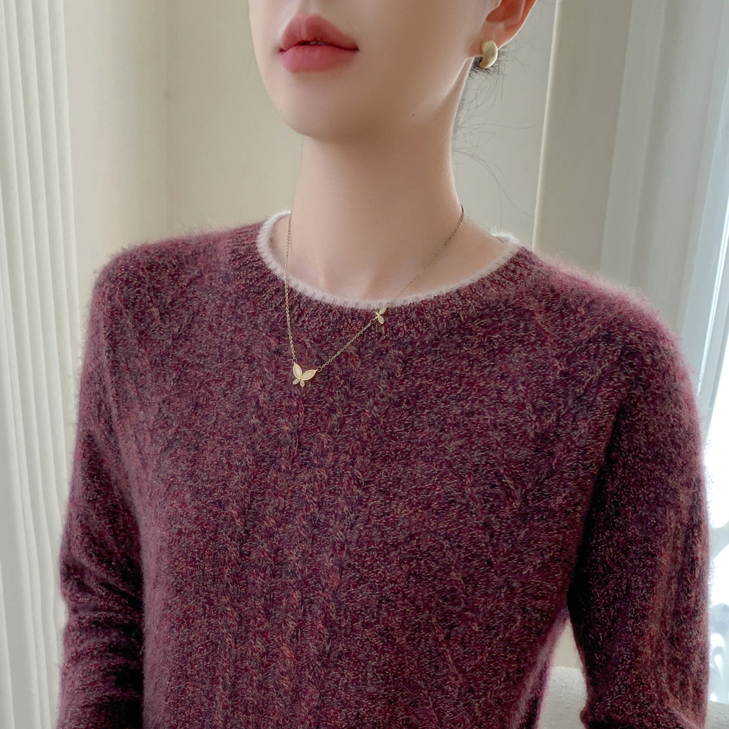 baby小山羊绒衫女圆领加厚扭花针织毛衣宽松花纱拼色打底羊绒上衣,淘宝优惠券,粉丝福利购,淘宝优惠卷