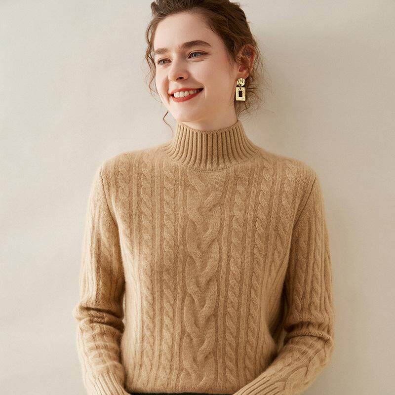 重磅三股加厚软糯感山羊绒衫女半高领扭花针织毛衣宽松羊绒打底衫,淘宝优惠券,粉丝福利购,淘宝优惠卷
